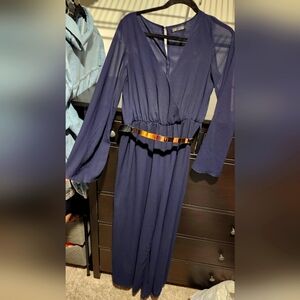 Love Culture - Long Sleege Flowy Romper With Belt